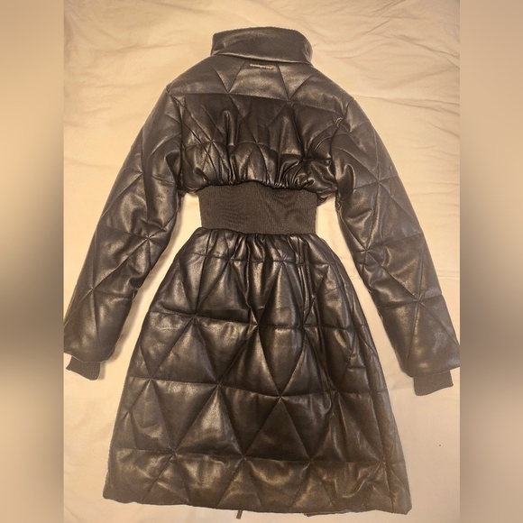 NWT Maniere De Voir Black Vegan Leather Corset  Quilted Puffer Jacket Size Small - Picture 3 of 6